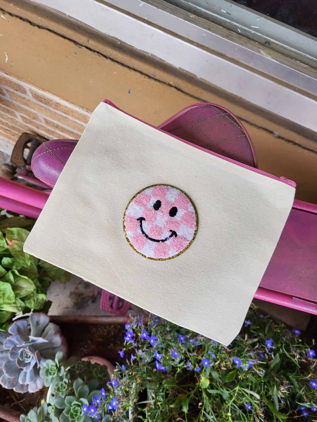 Smiley Zipper Pouch, Large