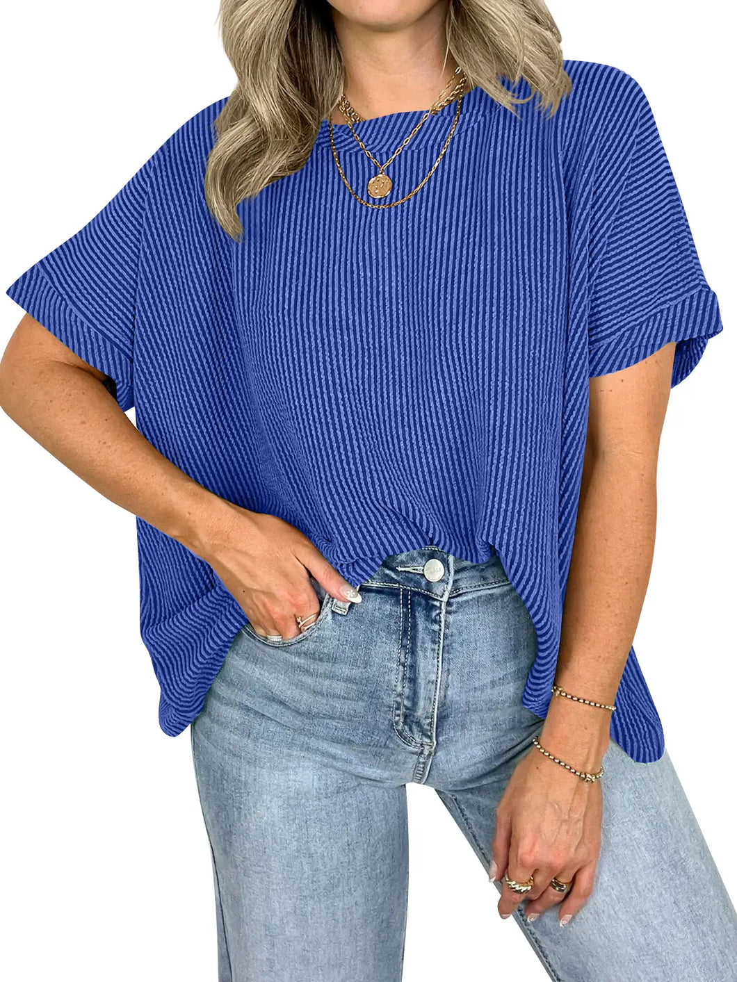 Twisted Stripe Crew Neck Pullover T-Shirt