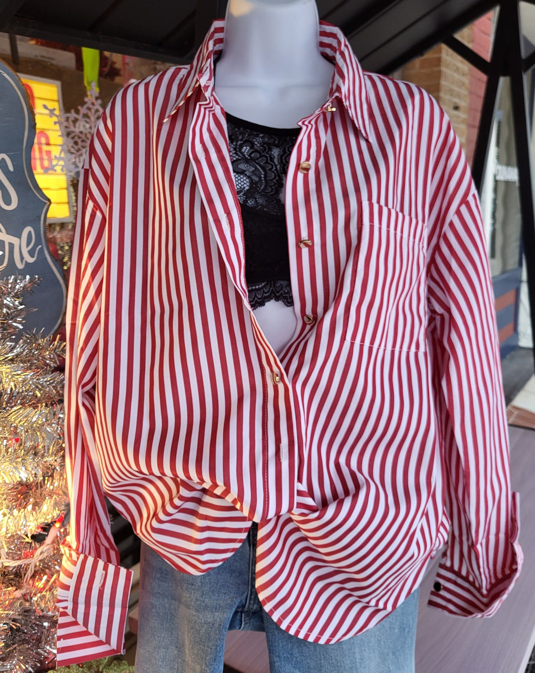 Red Striped Holiday Top